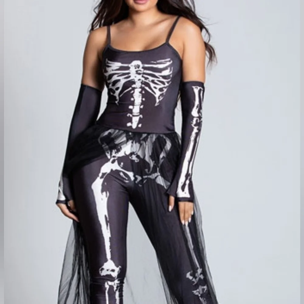 NEW Dreamgirl Bare Bones Babe Skeleton Fingerless Gloves Costume Accessory XS